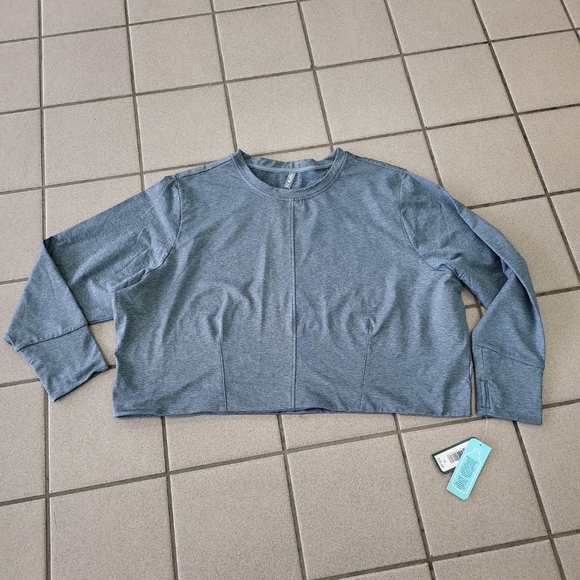 NWT Women's 2X MTA Sports Blue Long Sleeve Crewneck Crop Active Top Fast Dri - Picture 1 of 7